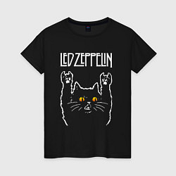 Футболка хлопковая женская Led Zeppelin rock cat, цвет: черный