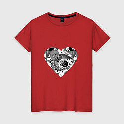Женская футболка Сердце с абстрактным черно-белым узором