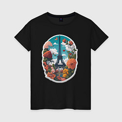 Женская футболка Эйфелева башня в цветах