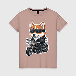 Женская футболка Shiba Inu собака мотоциклист