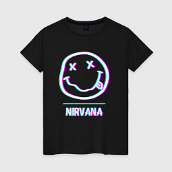 Футболка хлопковая женская Nirvana glitch rock, цвет: черный