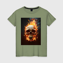 Женская футболка Череп в огне - нейросеть