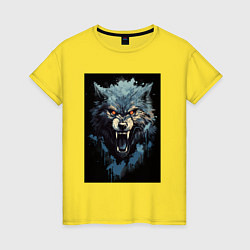 Футболка хлопковая женская Серый волк и синии брызги, цвет: желтый