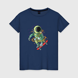 Женская футболка Космонавт катается на скейте