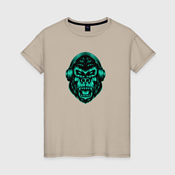 Женская футболка Крутая горилла в наушниках