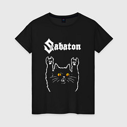 Футболка хлопковая женская Sabaton rock cat, цвет: черный