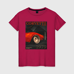 Футболка хлопковая женская Обложка журнала Chevrolet Corvette C3, цвет: маджента