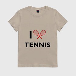 Футболка хлопковая женская I Love Tennis, цвет: миндальный