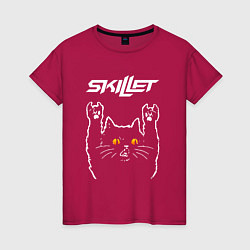 Футболка хлопковая женская Skillet rock cat, цвет: маджента