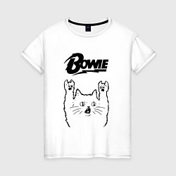 Футболка хлопковая женская David Bowie - rock cat, цвет: белый