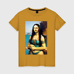 Женская футболка Мона Лиза на пляже - Биарриц - Франция