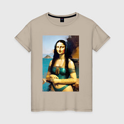 Женская футболка Мона Лиза на пляже - Биарриц - Франция