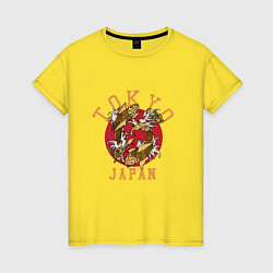 Футболка хлопковая женская Карп кои Токио Япония, цвет: желтый