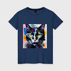 Футболка хлопковая женская Масляный кот, цвет: тёмно-синий