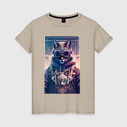 Женская футболка Кот с котёнком - киберпанк - нейросеть