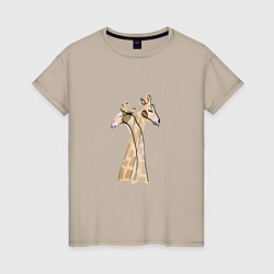 Футболка хлопковая женская Нежные жирафы, цвет: миндальный