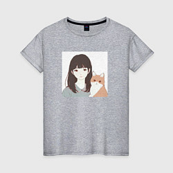 Женская футболка Девушка с котом