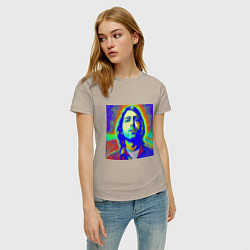Футболка хлопковая женская Kurt Cobain Glitch Art, цвет: миндальный — фото 2