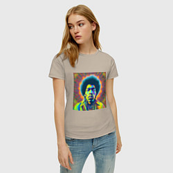 Футболка хлопковая женская Jimi Hendrix Magic Glitch Art, цвет: миндальный — фото 2