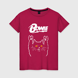 Футболка хлопковая женская David Bowie rock cat, цвет: маджента