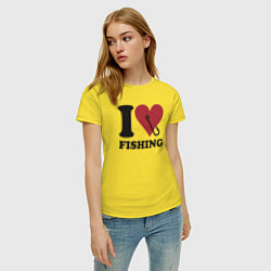 Футболка хлопковая женская I love fishing, цвет: желтый — фото 2