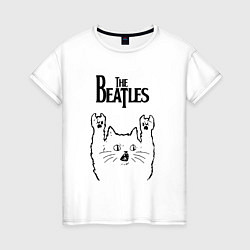 Футболка хлопковая женская The Beatles - rock cat, цвет: белый