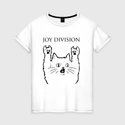 Футболка хлопковая женская Joy Division - rock cat, цвет: белый