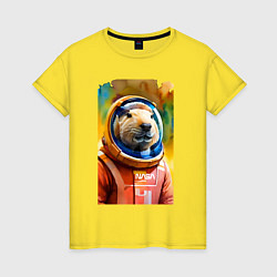 Футболка хлопковая женская Capybara astronaut - NASA - neural network, цвет: желтый