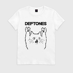 Футболка хлопковая женская Deftones - rock cat, цвет: белый