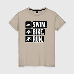 Женская футболка Swim bike run