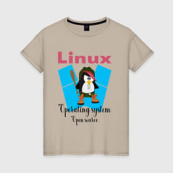 Женская футболка Пингвин линукс в шляпе