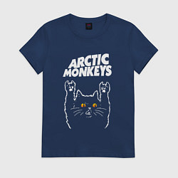 Футболка хлопковая женская Arctic Monkeys rock cat, цвет: тёмно-синий