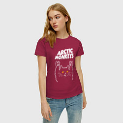 Футболка хлопковая женская Arctic Monkeys rock cat, цвет: маджента — фото 2