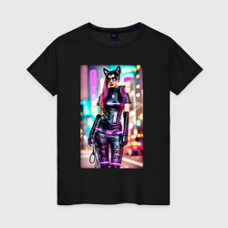 Женская футболка Cyberpunk - cat girl - neural network
