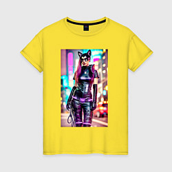 Женская футболка Cyberpunk - cat girl - neural network