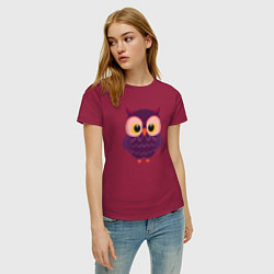 Футболка хлопковая женская Сиреневая сова с большими глазами, цвет: маджента — фото 2