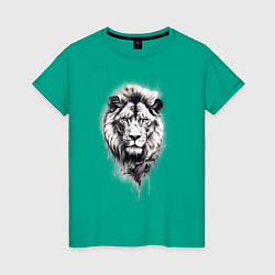 Женская футболка Голова льва рисунок карандашом