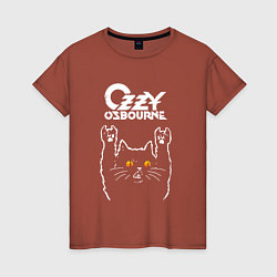 Футболка хлопковая женская Ozzy Osbourne rock cat, цвет: кирпичный