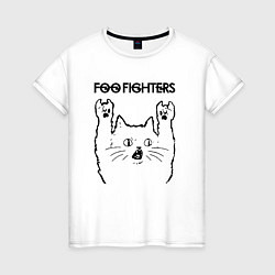 Футболка хлопковая женская Foo Fighters - rock cat, цвет: белый