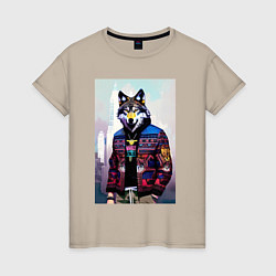 Женская футболка Модный волчара - житель Нью-Йорка - нейросеть
