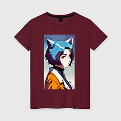 Женская футболка Девчонка-волчонок - нейросеть - аниме