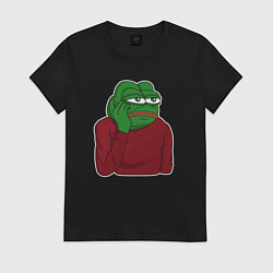 Футболка хлопковая женская Лягушонок Пепе вымотался, цвет: черный