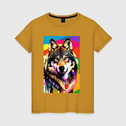 Женская футболка Красочный волк - поп-арт - нейросеть