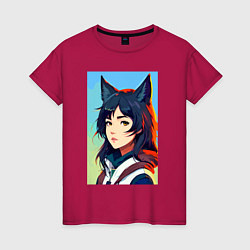 Женская футболка Девочка-волчонок - нейросеть - аниме