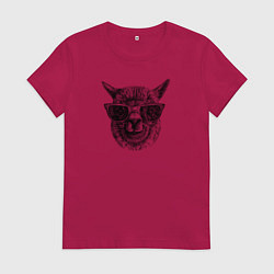 Футболка хлопковая женская Альпака в солнечных очках, цвет: маджента