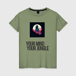 Футболка хлопковая женская Your mind your jungle, цвет: авокадо