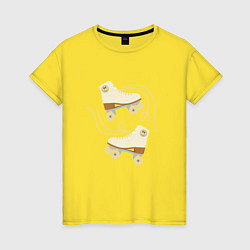 Футболка хлопковая женская Ретро ролики со смайлом, цвет: желтый