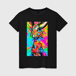 Футболка хлопковая женская Rabbit and hare - impressionism, цвет: черный