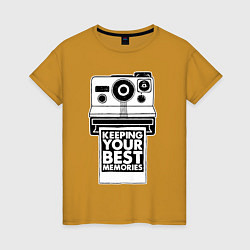 Футболка хлопковая женская Polaroid best memories, цвет: горчичный