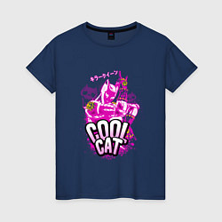 Футболка хлопковая женская Cool cat- Killer queen- Jo jo, цвет: тёмно-синий